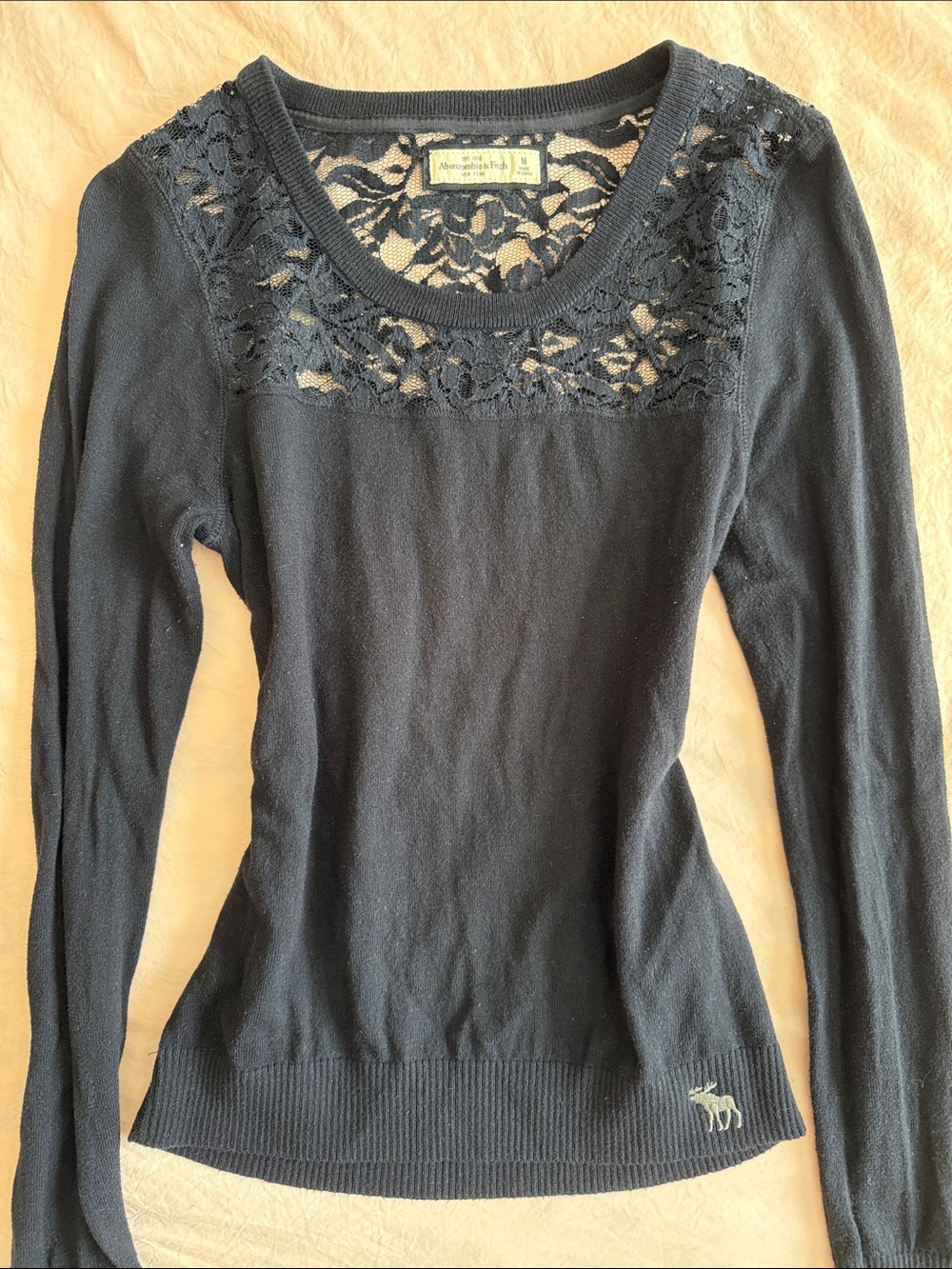 Vintage Y2K Abercrombie & Fitch Navy Blue Lace Knit Sweater Top Size M